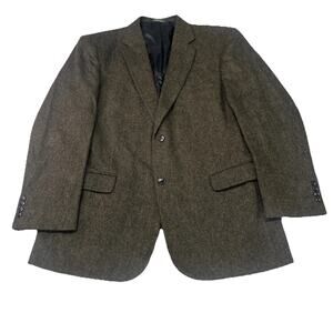 Vintage Barrington Tweed 100% Wool Blazer Jacket Mens 42L Chocolate Brown Preppy